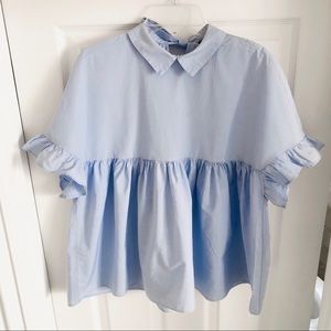 ZARA Baby Blue Ruffle Top